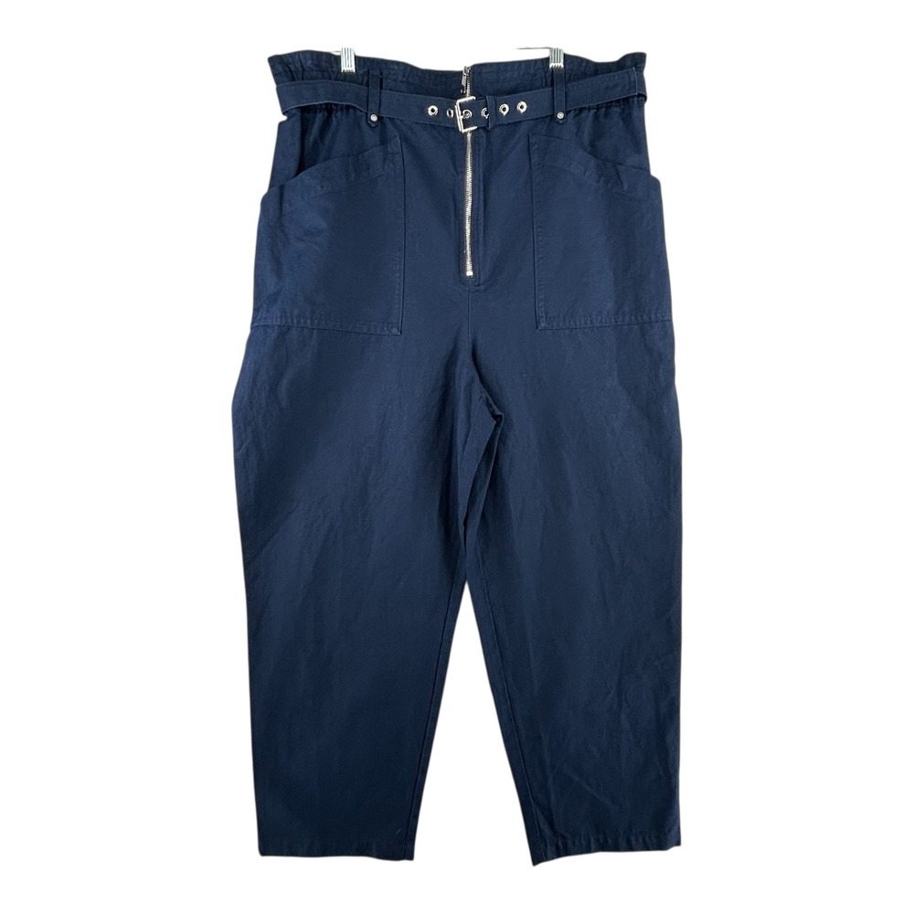 Banana Republic Paperbag Belt Waist Pants Navy Blue‎ Linen Cotton Womens Size 18